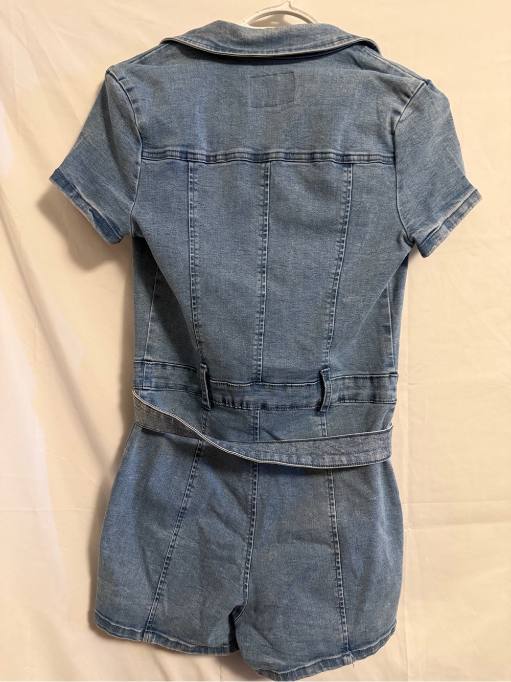 GUESS Light Blue Denim Short Overalls Romper with Front Zip - Picture 4 of 5